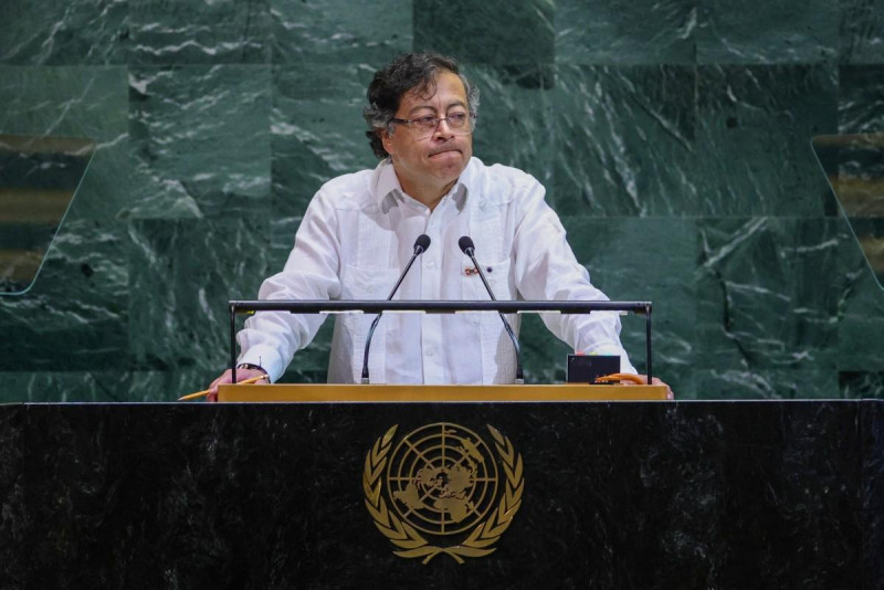 El presidente colombiano Gustavo Petro habla durante el Debate General de la Asamblea General de las Naciones Unidas en la sede de la ONU en Nueva York el 23 de septiembre de 2025.
