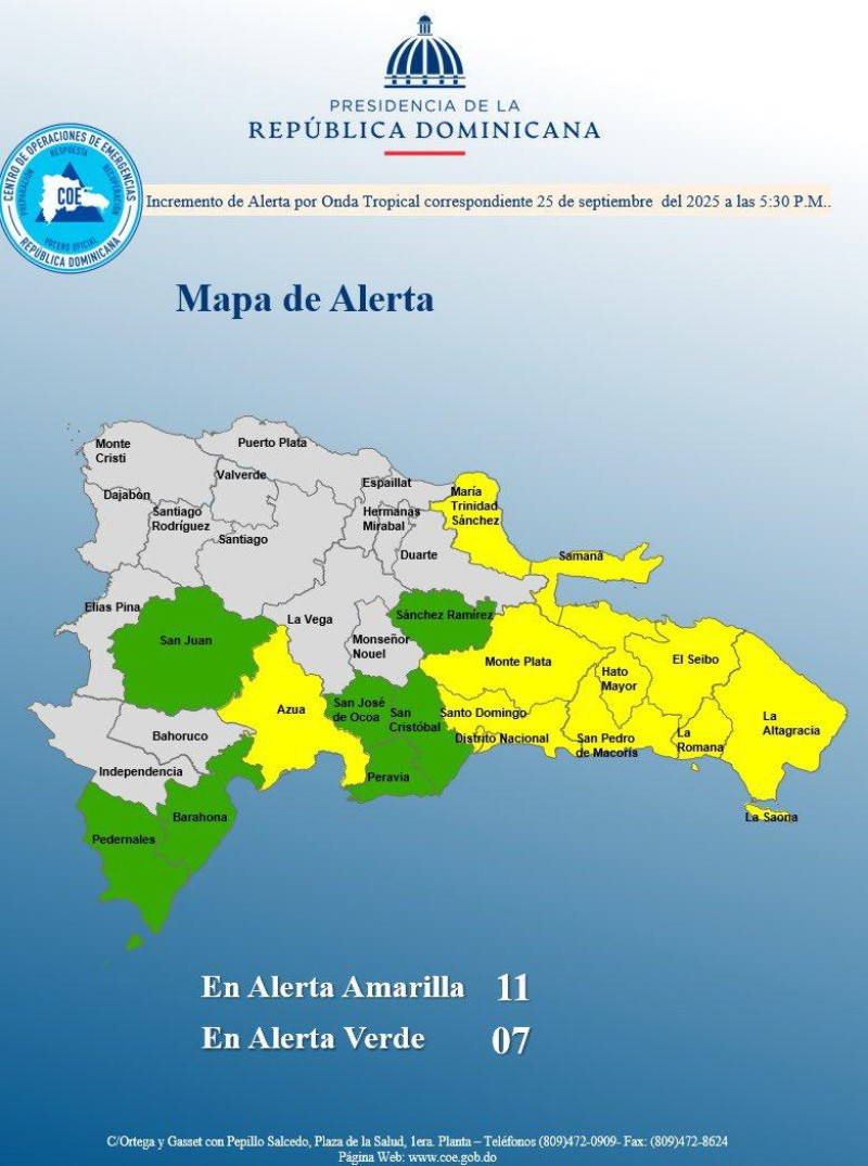 Provincias alertadas por el COE