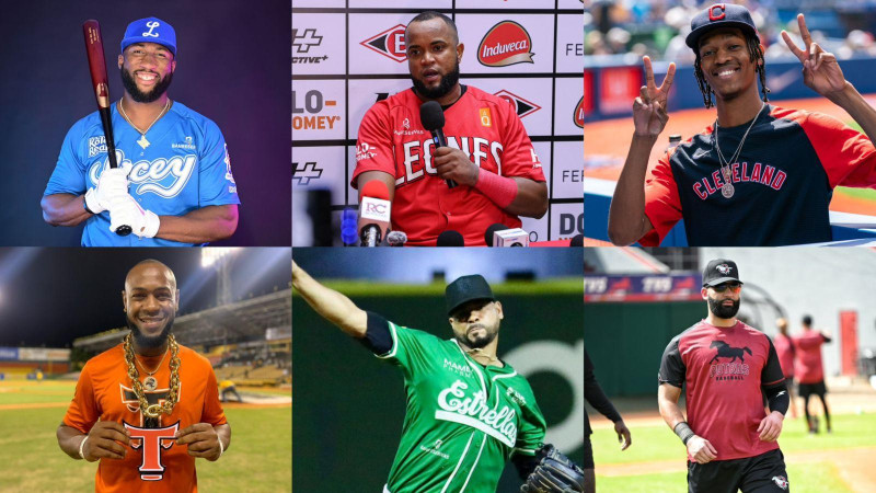 De izquierda a derecha: Mel Rojas Jr, de los Tirges; Sócrates Brito, de Leones; Triston McKenzie, de las Águilas; Bryan De La Cryz, de los Toros; Esmil Rogers, de Estrellas y Nomar Mazara de los Gigantes.