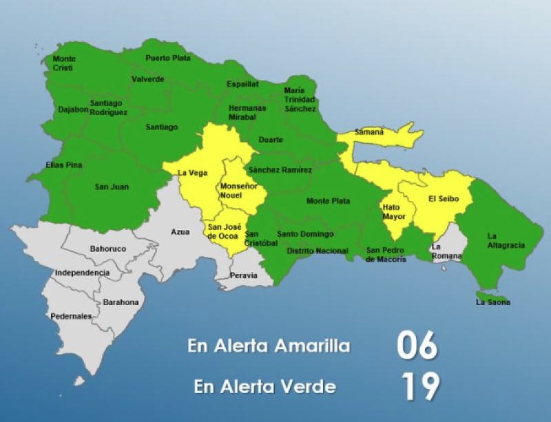 El Centro de Operaciones de Emergencias (COE) informó aumentó a 19 localidades en el nivel de alerte verde.