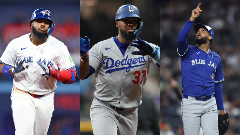 Vladimir Guerrero Jr., Teoscar Hernández y Seranthony Domínguez.