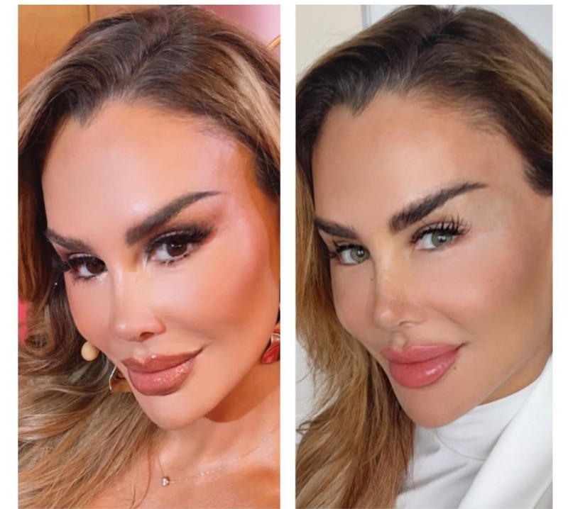 Ninel Conde antes y después de cambiar el color de sus ojos.