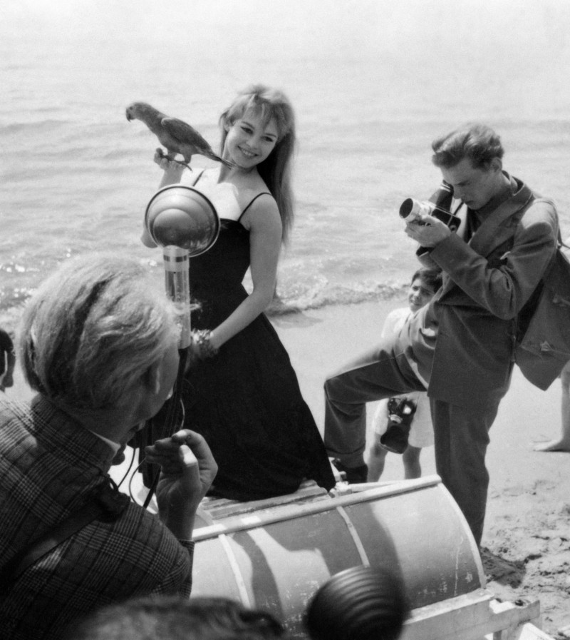 La actriz francesa Brigitte Bardot posa con un loro durante la 9ª edición del Festival de Cine de Cannes, el 25 de abril de 1956.