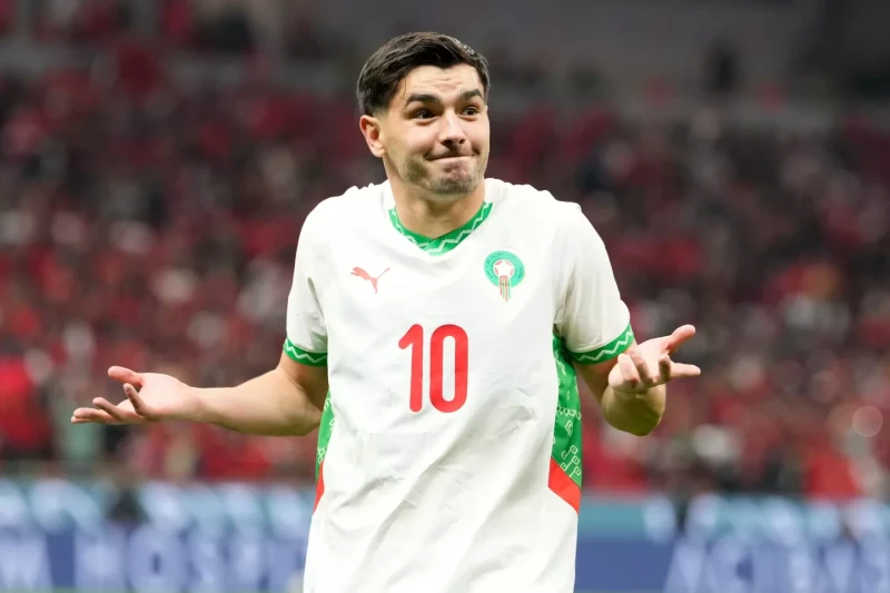 Brahim Díaz reacciona tras anotar un gol para Marruecos contra Camerún en los cuartos de final de la Copa Africana de Nacionales, el 9 de enero de 2026.