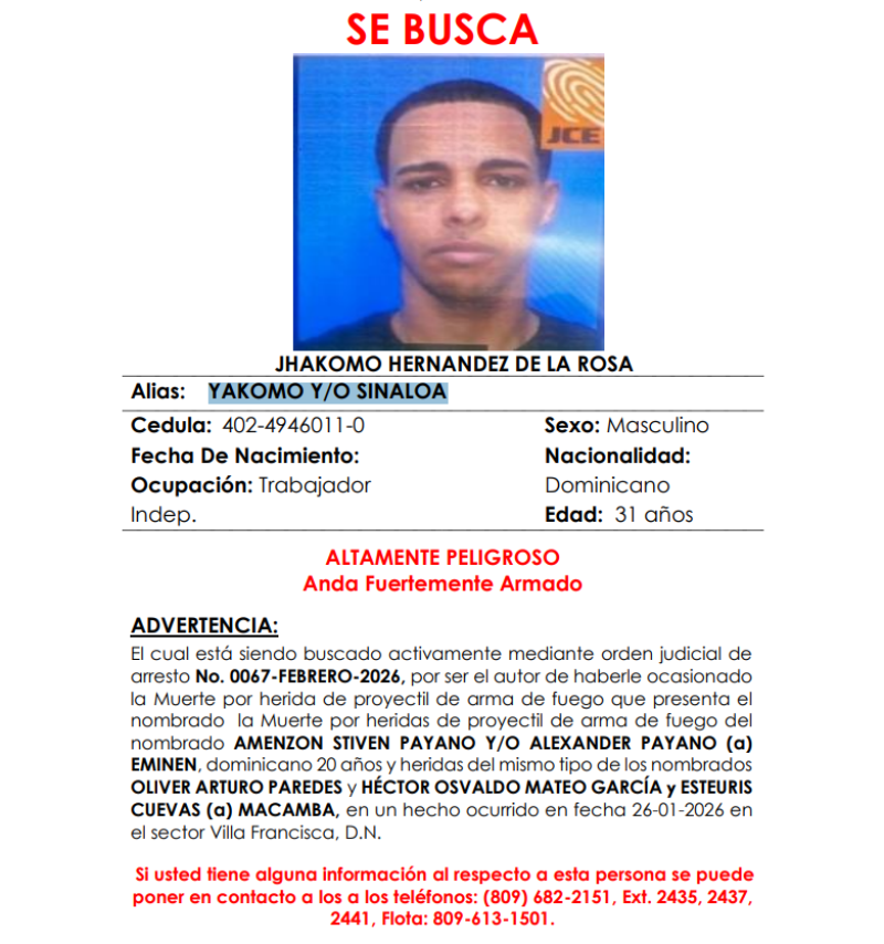 “Yakomo y/o Sinaloa”, quien es perseguido por la Policía Nacional, involucrado en un homicidio.