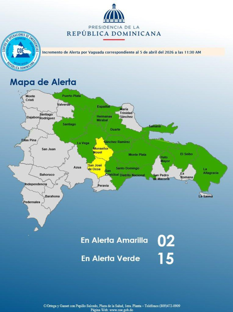 Provincias alertadas por el COE