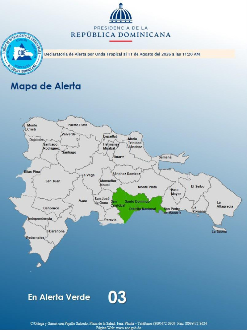 Gran Santo Domingo y San Cristóbal en alerta verde ante onda tropical