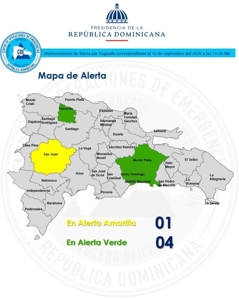 Provincias alertadas por el COE.