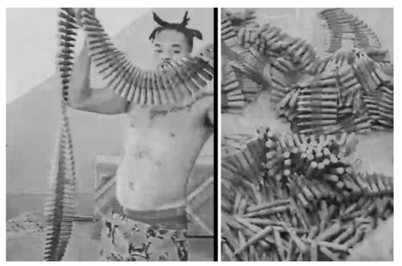 Capturas de pantalla de videos publicados en redes sociales por Wilson Joseph, alias «Lanmo San Jou», líder de la banda 400 Mawozo, que muestran munición de calibre .50 con una distintiva punta amarilla.