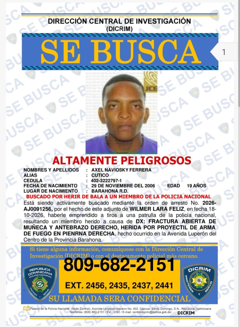 orden de se busca de  Axel Naviosky Ferreras, alias Cutico