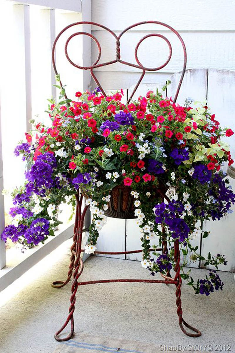 Colgantes. En esta opción, todas las flores cuelgan. En RD, con doña sanica (lantanas), Isabel II y verdolagas conseguirás un lindo contraste.