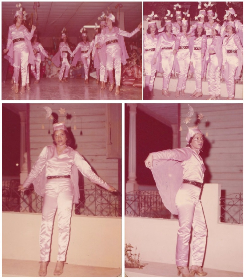 Ramona se disfraza desde principio de los años 70. Primero lo hacía en La Vega, como parte del grupo Los millonarios.  Su primer disfraz en Cotuí, el traje de fantasía Sueño de Medianoche, lo lució en el casino Juan Sánchez Ramírez. Cortesía Ramona Cunca