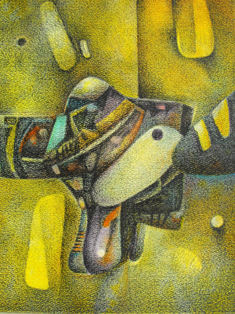 EL AUTOR Utiliza una nomenclatura para darle a sus piezas un sentido exacto de volumen y de espacio. Los relieves son aditamentos de profundidad y de dinamismo que provocan movimiento envolvente a sus piezas y una tensión interna y externa.