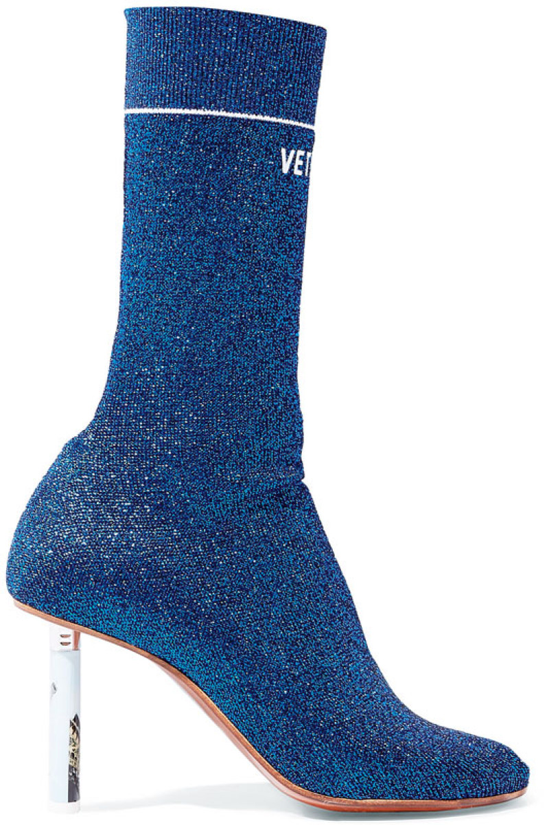 Glittered stretch knit sock boots, Vetements.