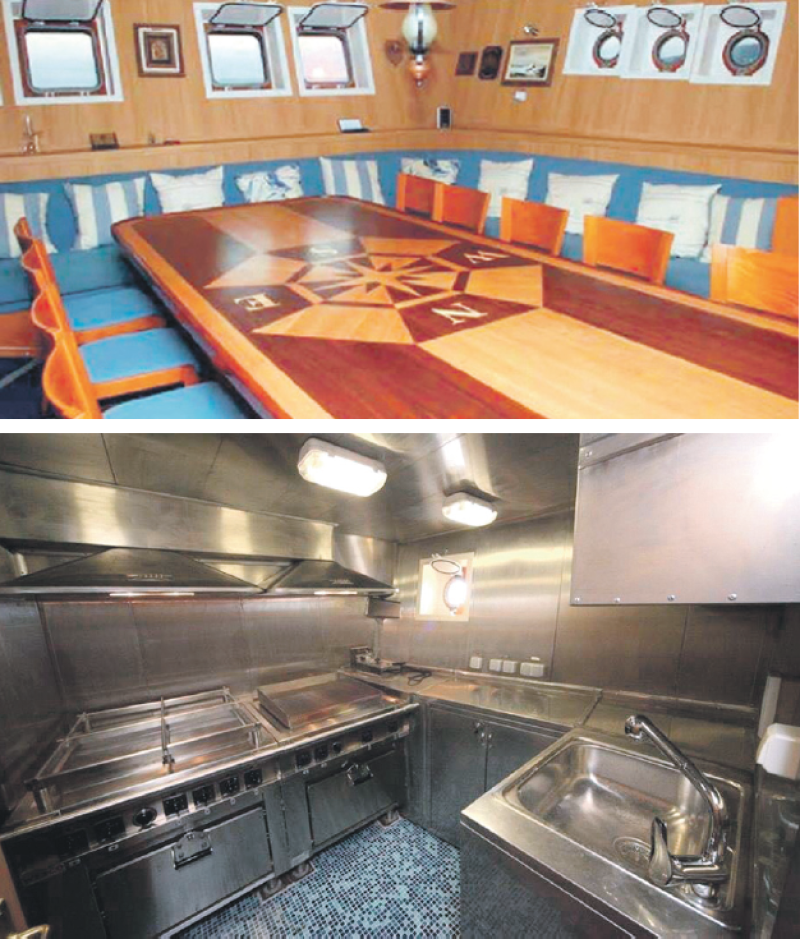 Departamento. Parte del área de cocina (abajo) del velero tipo bergantíngoleta, donde se formará el personal de la Armada de República Dominicana.