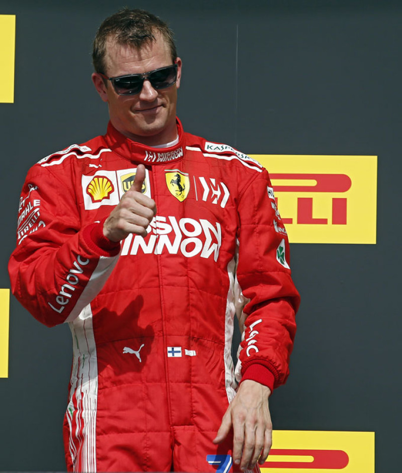 Kimi Raikkonen reacciona antes de ser premiado como el ganador del Gran Premio de Austin en el Campeonato Mundial de la Fórmula Uno.