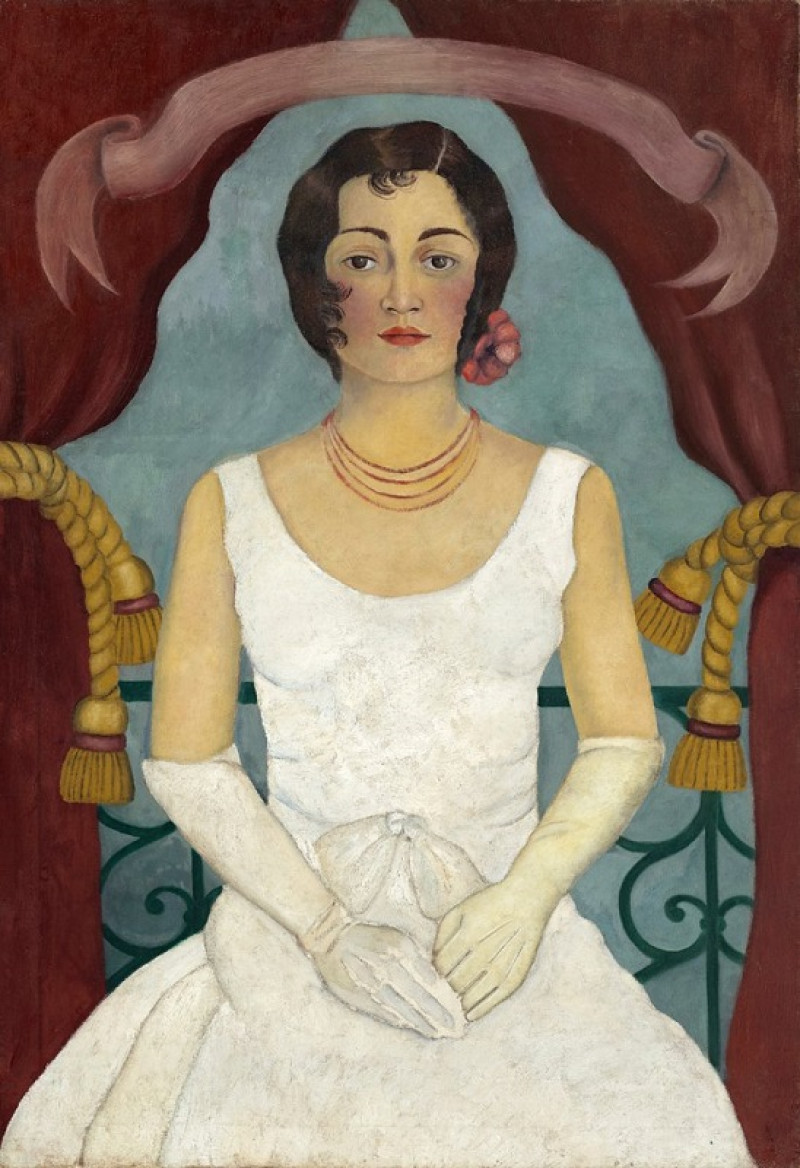 La pintura de Frida Kahlo de 1929 “Retrato de una mujer de blanco”. AP.