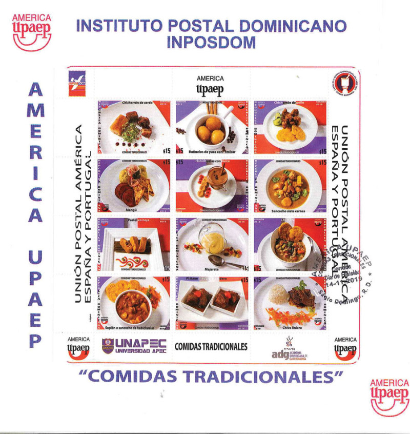 Hoja souvenir de “Comidas Tradicionales” dominicanas. CORTESÍA INPOSDOM.