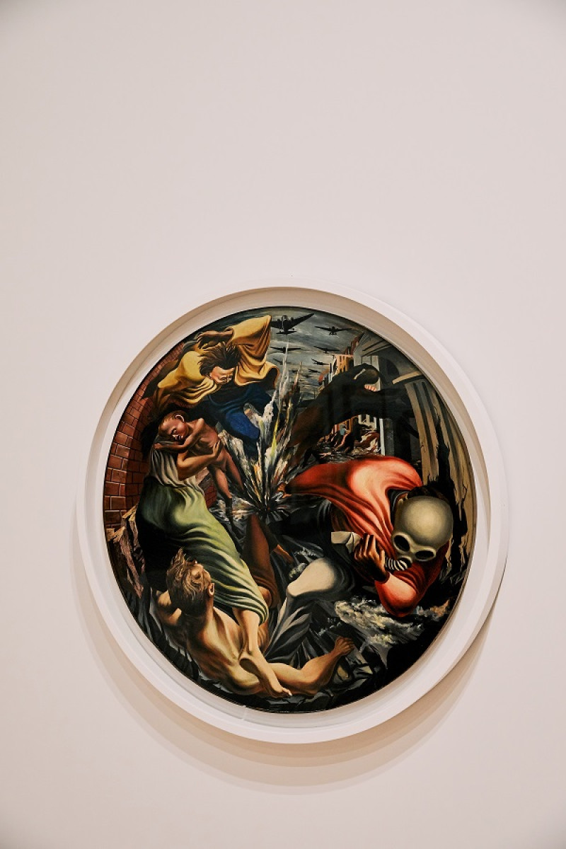 “Bombardment”, (1937-38) de Phillip Guston, que forma parte de la exposición Vida Americana del Museo Whitney en Nueva York, el 16 de febrero de 2020. (Emiliano Granado/The New York Times)