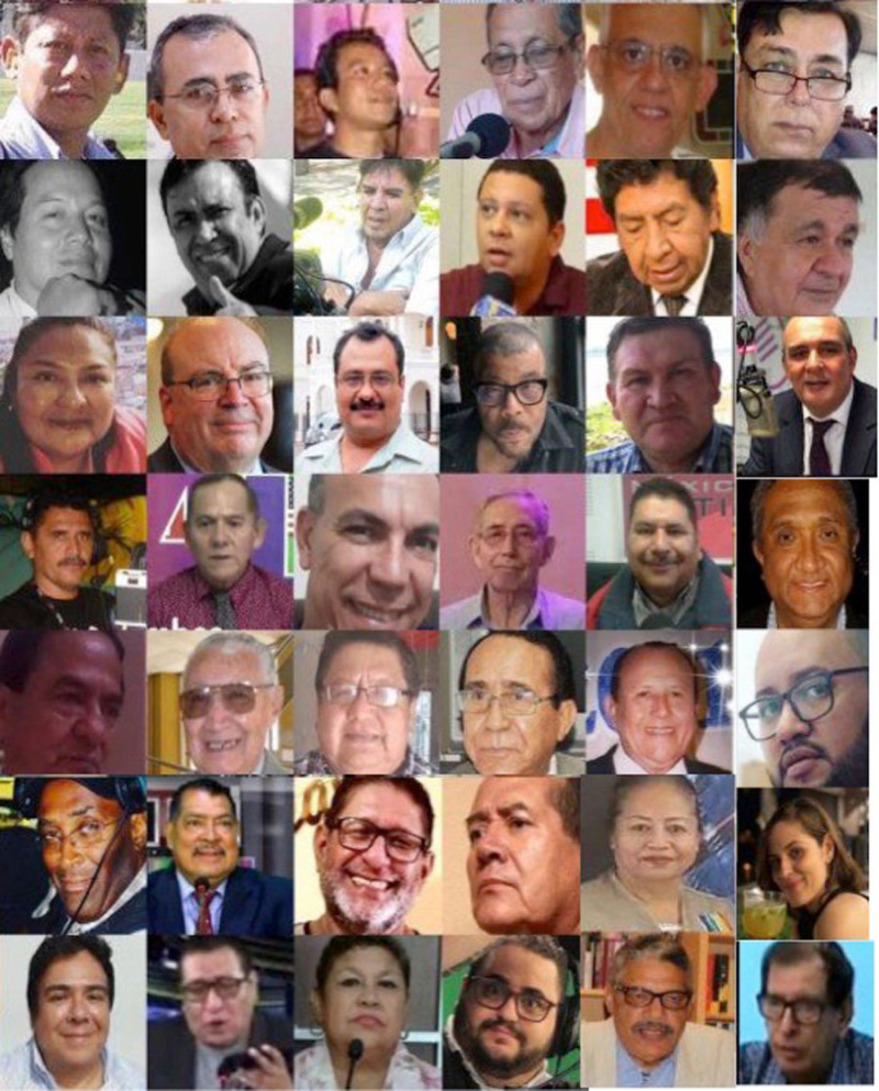 Composición gráfica con los rostros de algunos de los periodistas fallecidos por Covid-19 en América. SIP