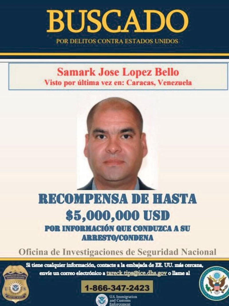 Se ofrecen 5 millones de dólares por la captura del delincuente venezolano José López Bello.