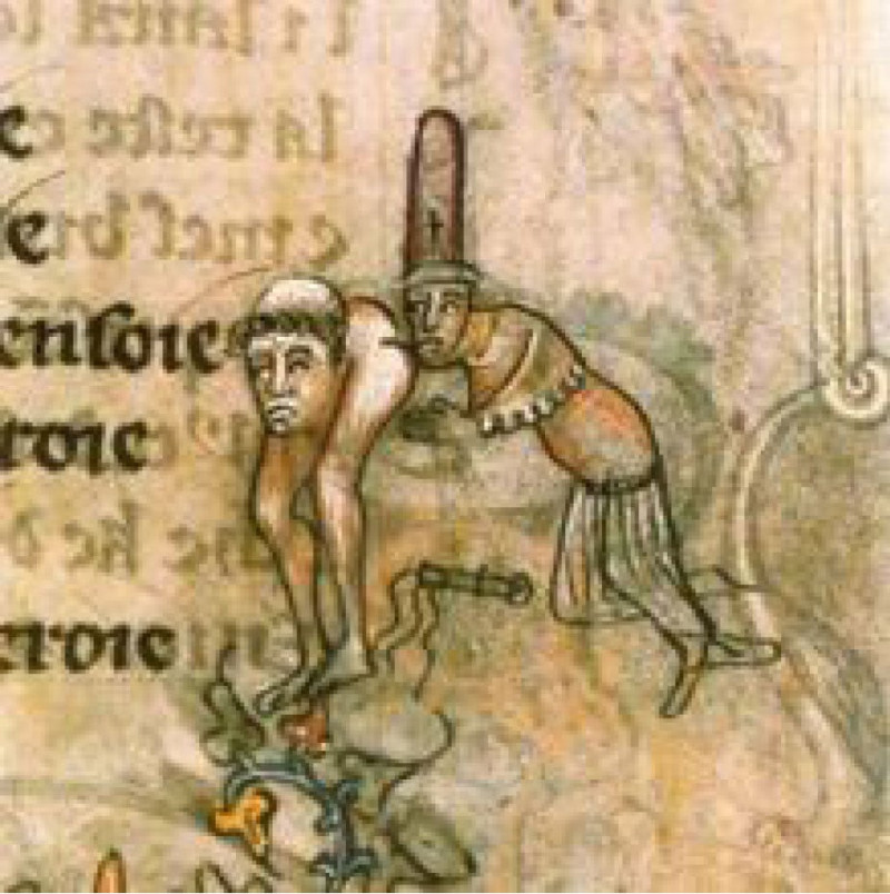 Ilustración de un manuscrito medieval en el que se acusa a los templarios de sodomía
