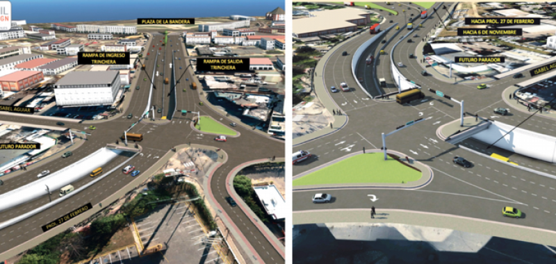 Maquetas de las soluciones viales que serán ejecutadas por el Ministerio de Obras Públicas en la 27 de Febrero con Isabel Aguiar (Parada de Pintura).