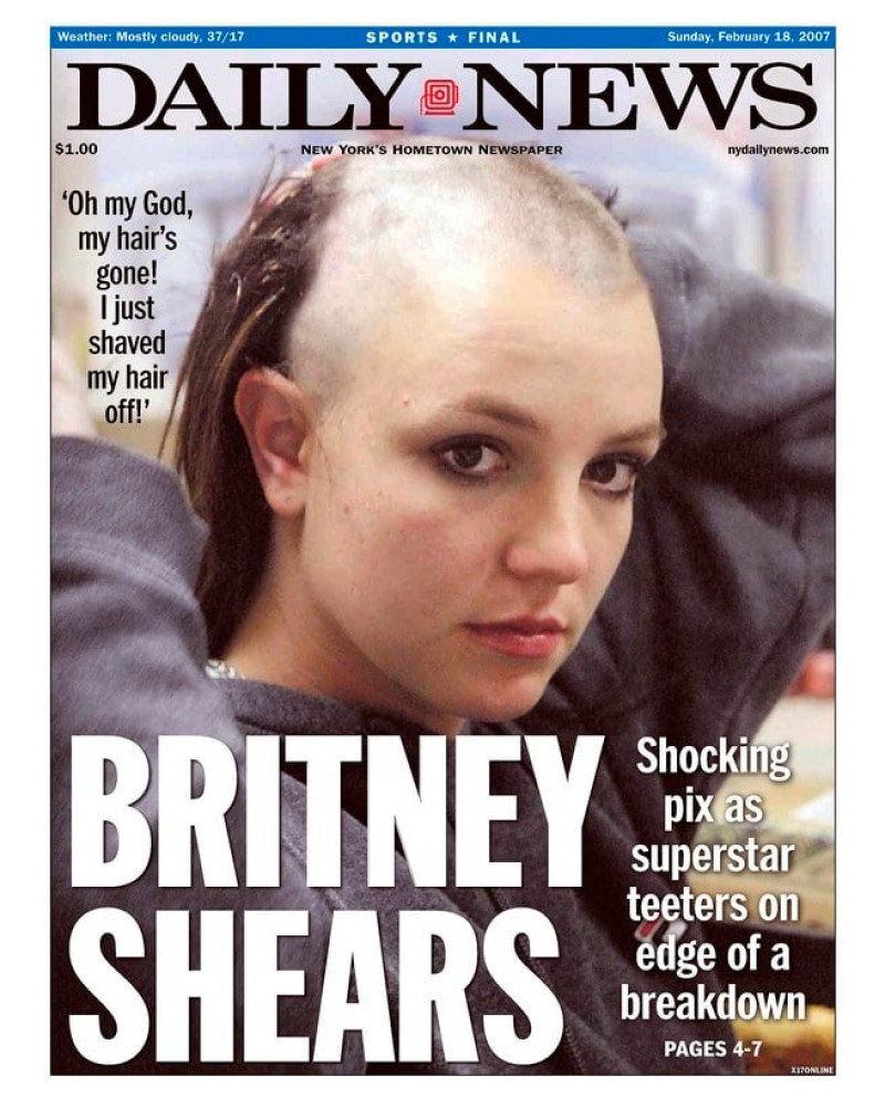 Portada de la revista Daily News donde aparecía Britney Spears rapada.