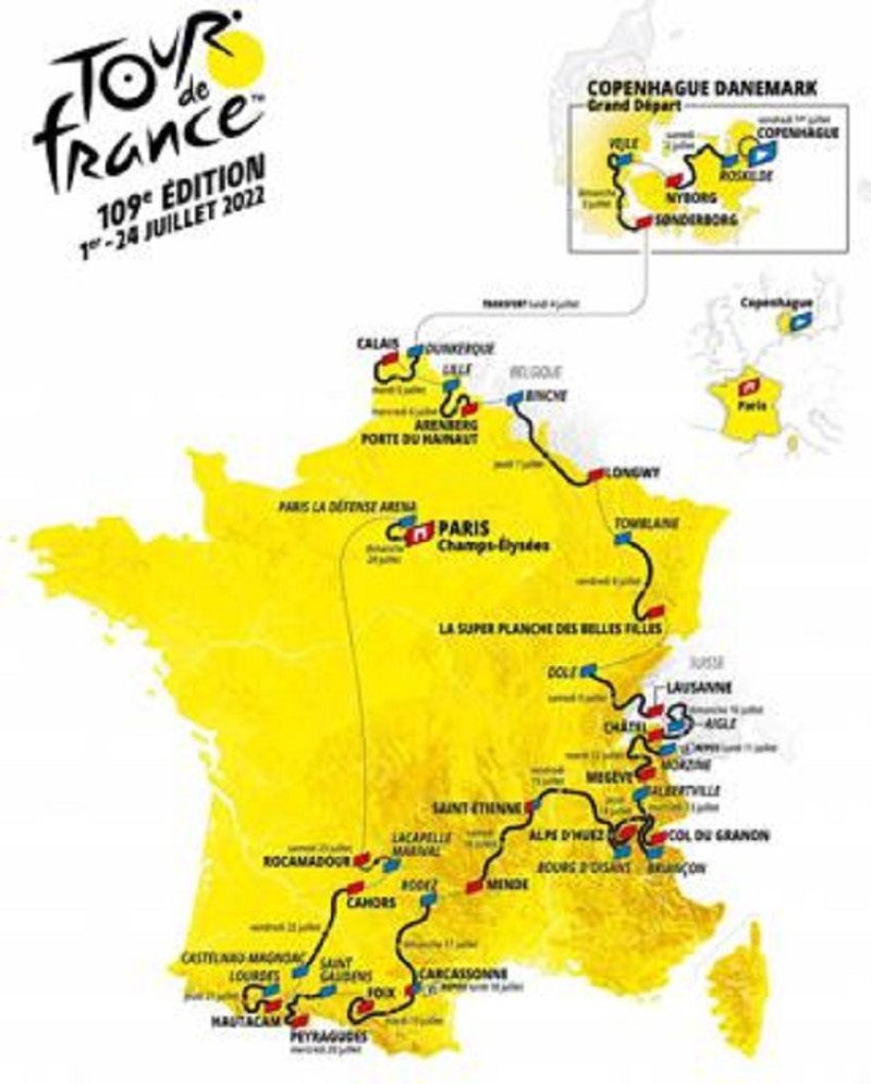 El mapa con la ruta del Tour de Francia 2022, revelado por los organizadores, en París.