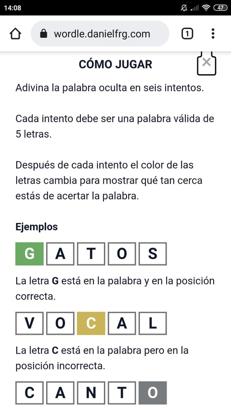 Instrucciones del juego Wordle, un millonario entretenimiento de palabras.