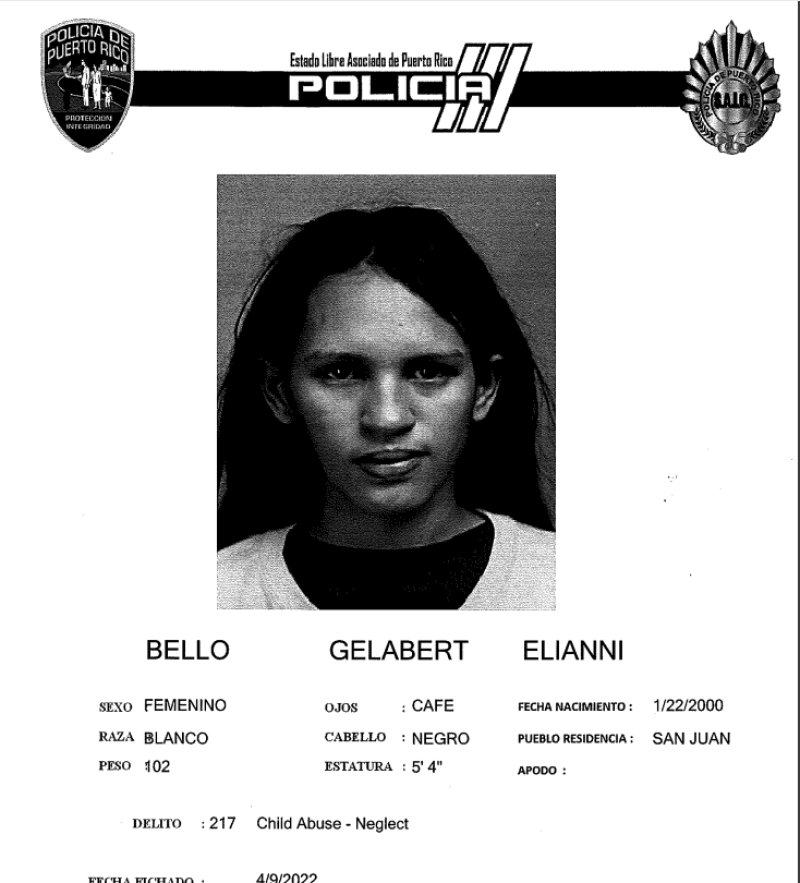 Elianni Bello Gelabert, de 22 años, está acusada por el delito de maltrato en su modalidad de negligencia de la Ley 246 para la Seguridad, Bienestar y Protección de Menores. Fuente externa.