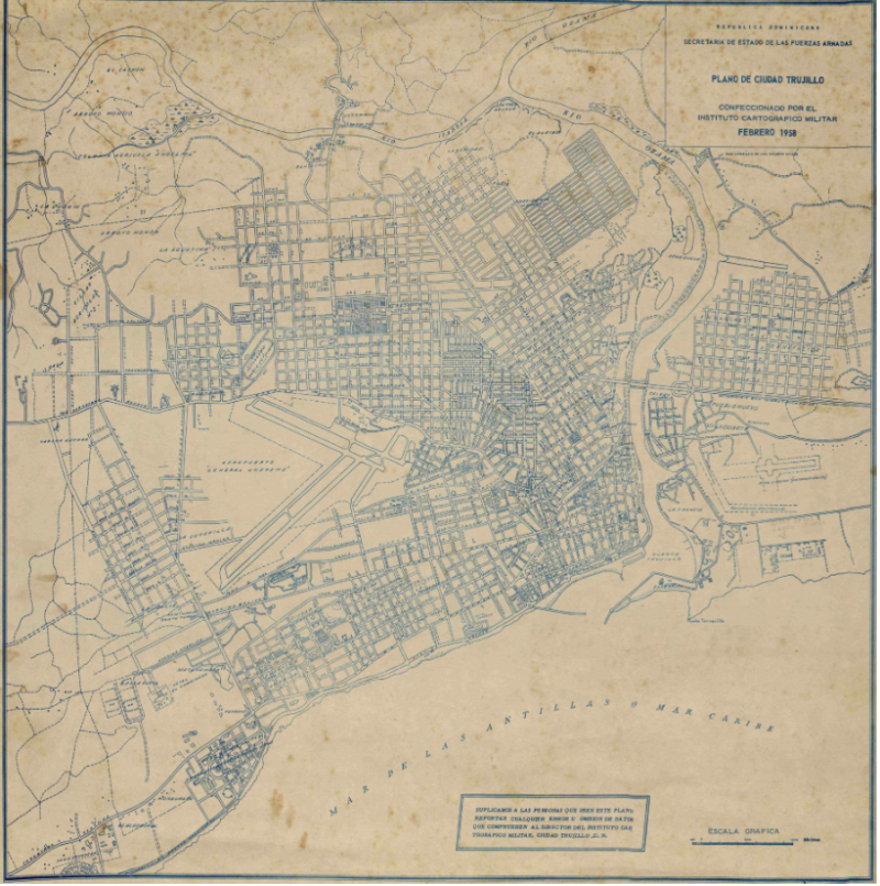 Plano de Ciudad Trujillo en 1958. Archivo General de la Nación