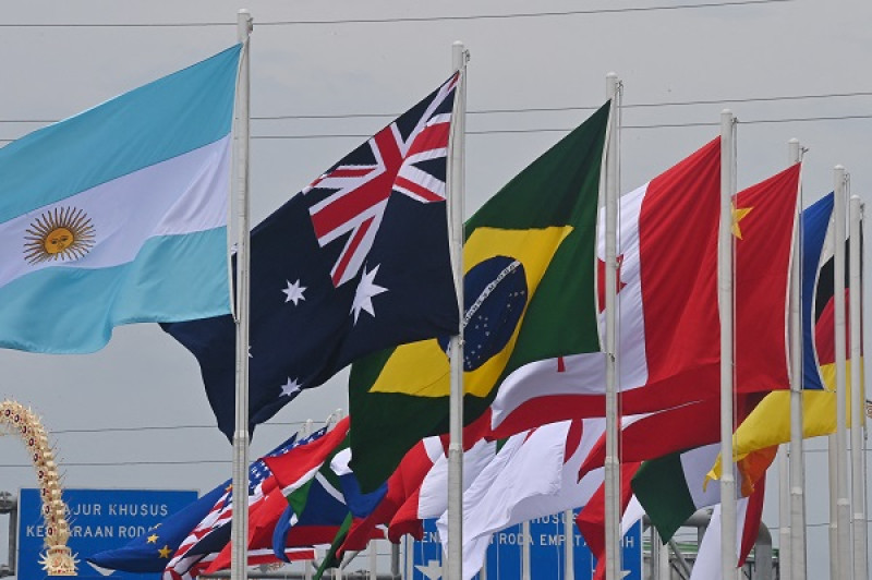 Las banderas de los países miembros del G20 ondean antes de la Cumbre del G20 en Nusa Dua, isla de Bali, el 13 de noviembre de 2022. ADEK BERRY / AFP