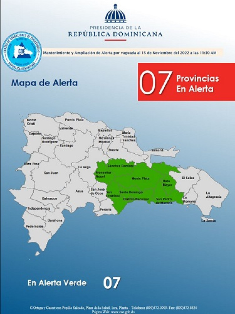 Mapa de alertas del Centro de Operaciones de Emergencias (COE).