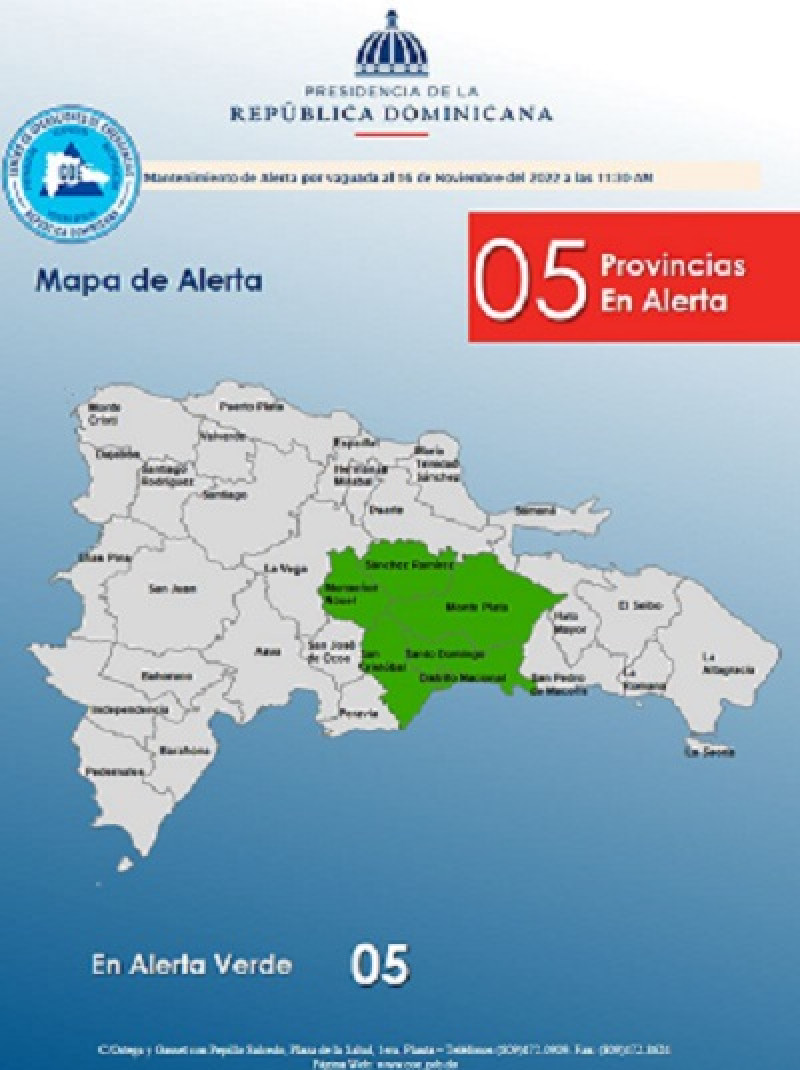 Mapa de alertas del Centro de Operaciones de Emergencias (COE).