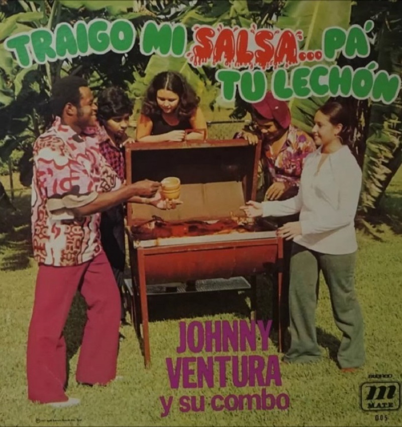 La carátula del disco “Traigo la salsa pa´ tu lechón”, presentado por Johnny Ventura en 1972. Mundito Espinal fue el autor de ese y otros temas del LP.