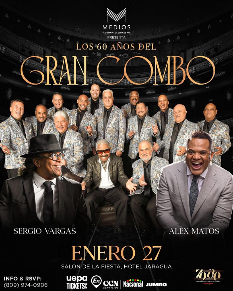 Afiche concierto de los 60 años de El Gran Combo de Puerto Rico junto a Sergio Vargas y Alex Matos