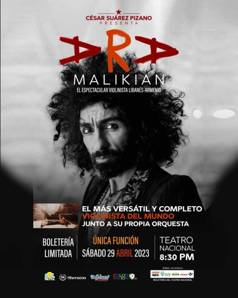 Arte promocional del concierto del violinista Malikian en el Teatro Nacional