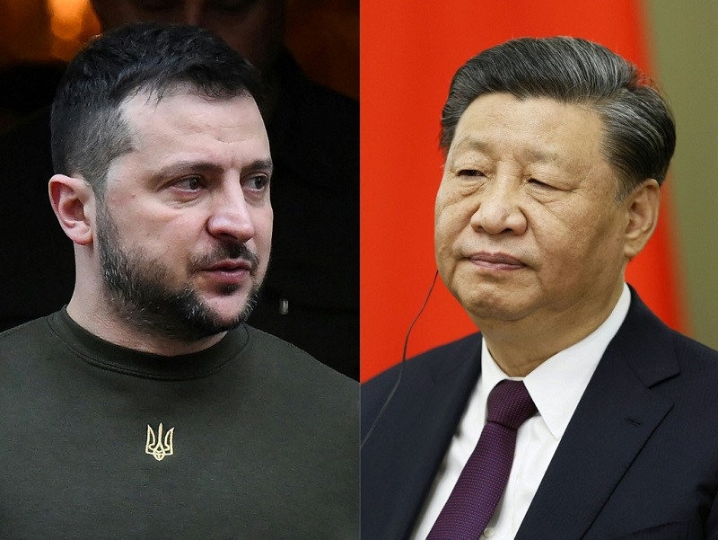 Presidente ucraniano Volomir Zelenski y el presidente chino Xi Jinping