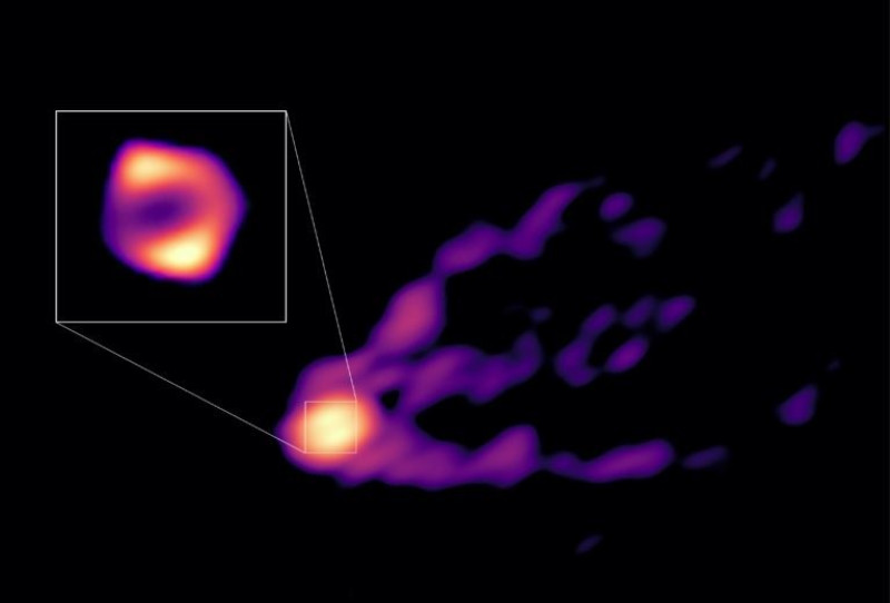 Los telescopios capturan imágenes del agujero negro supermasivo y del chorro masivo de M87 juntos por primera vez.