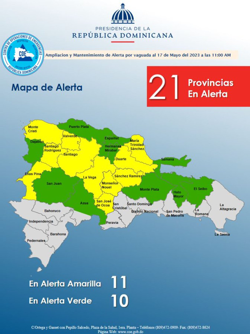 Mapa de alertas del Centro de Operaciones de Emergencias (COE)