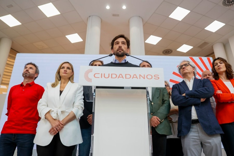 El secretario general de Ciudadanos, Adrián Vázquez, tras la reunión del Comité Nacional en Madrid.