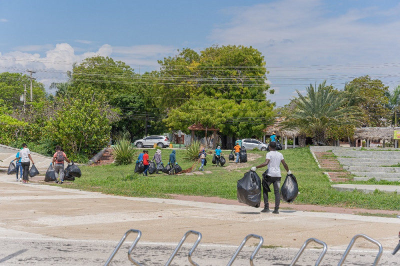 Voluntarios participan en la jornada de limpieza en el bulevar María Montez