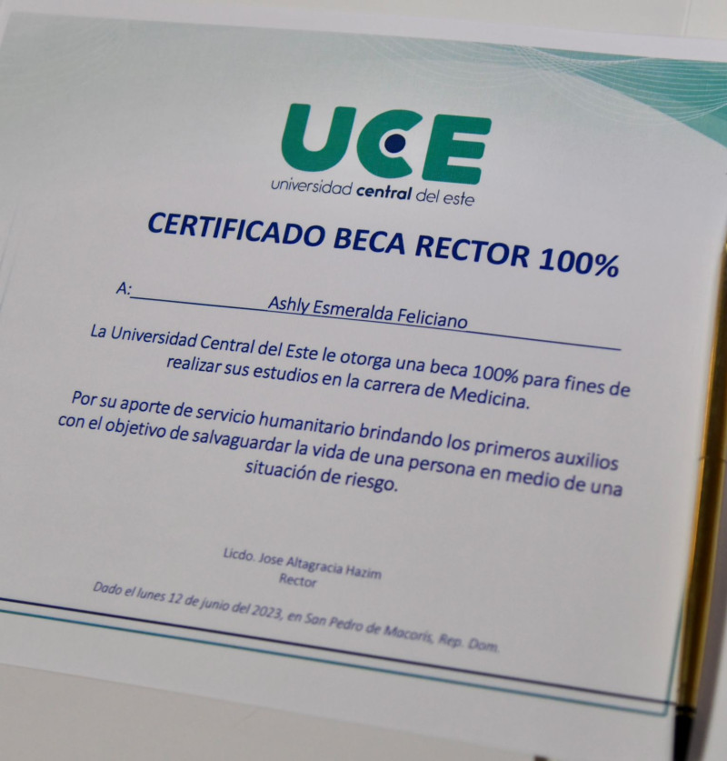 Certificación de la beca otorgada