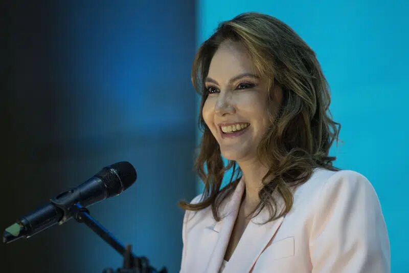 Zury Ríos Sosa, candidata presidencial por la coalición Valor-Unionista, pronuncia su discurso durante la primera reunión de campaña en la Ciudad de Guatemala, el lunes 27 de marzo de 2023.