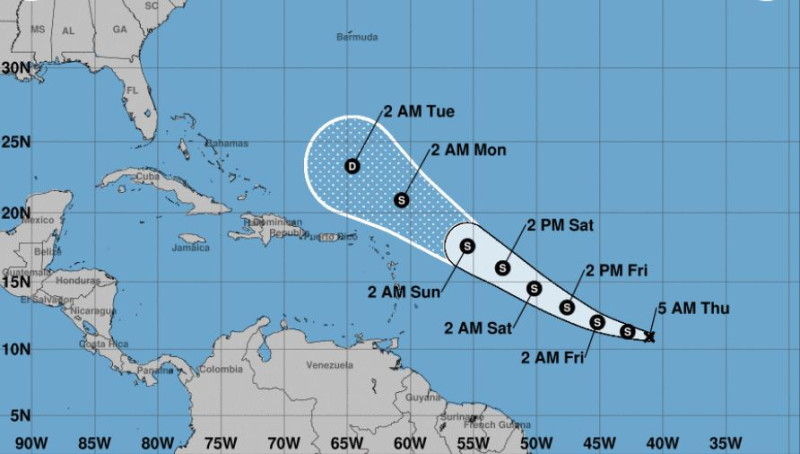 Posible trayectoria de la depresión tropical número 4, formada en el Atlántico
