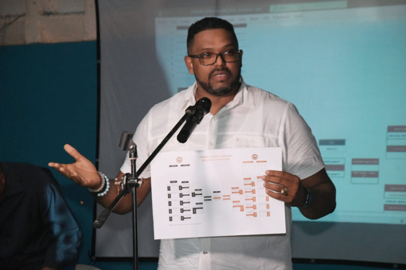 Alison Díaz presenta el calendario que se disputará en la categoría Junior del torneo de softbol chata de ligas, que organiza la Asociación de la provincia Santo Domingo (Asoprosado).