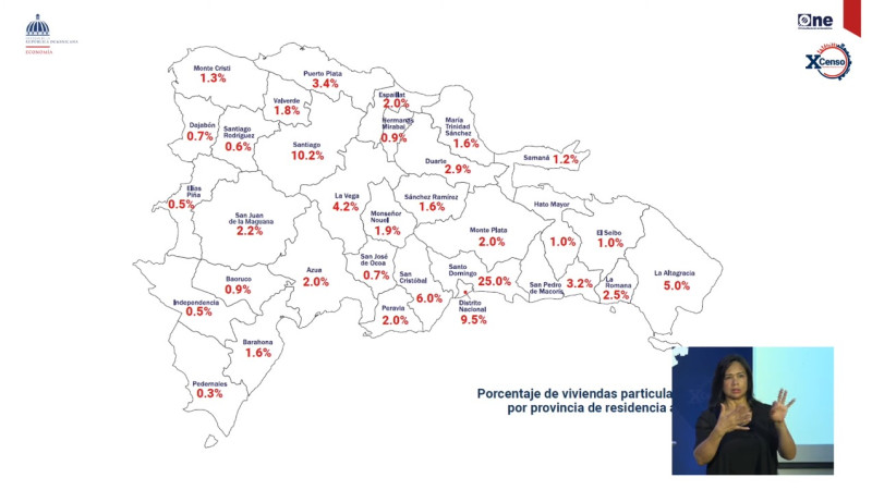 Mapa de la cantidad de viviendas en las diferentes demarcaciones del Décimo Censo.