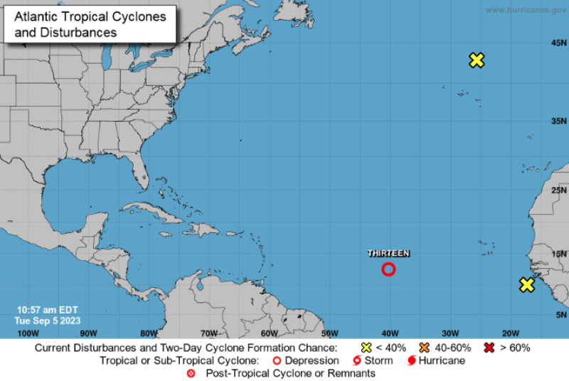 Se forma la depresión tropical 13 en el Atlántico central, y se pronostica que se convertirá en un poderoso huracán para el final de la semana.