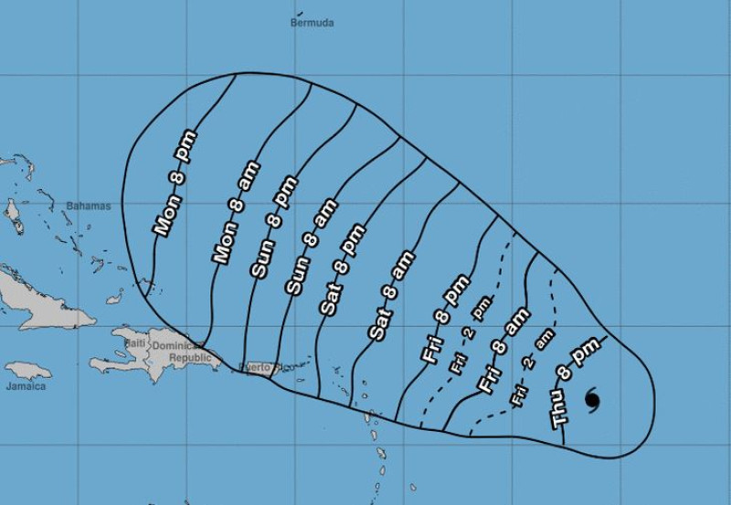 Trayectoria pronosticada del huracán Lee